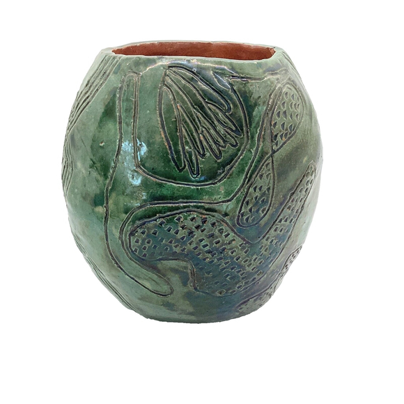 Handmade Ceramic Pottery Primitive Vase Dark Green - Picture 1 of 6